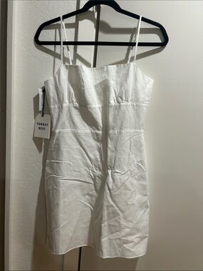 Sunday Best White Linen Slip Dress with Spaghetti Straps